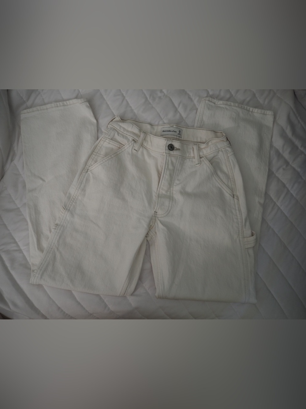 Abercrombie & Fitch Off White Cream High Rise Utility Carpenter Straight Jeans
